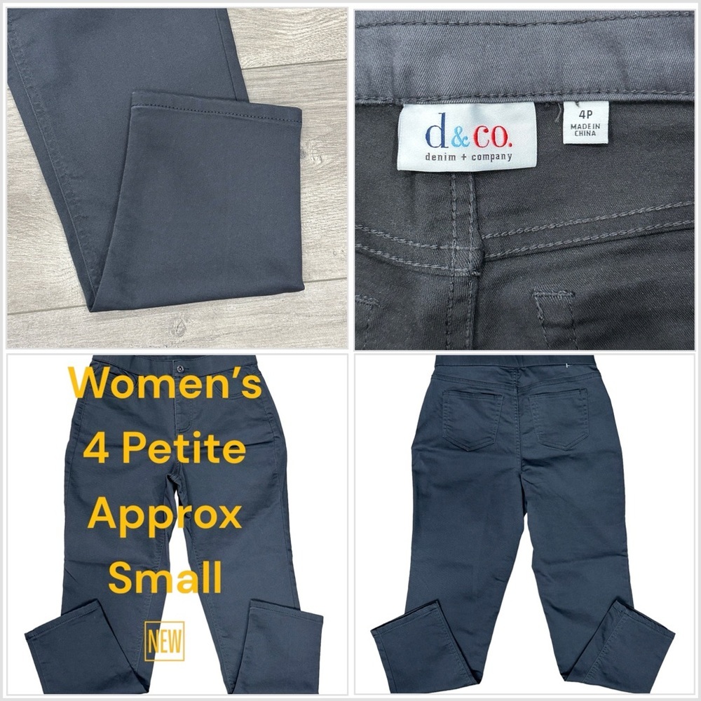 Women’s Denim & Co. 4 4P Petite Colored Jeans Pants Gray Straight Stretch NWOT